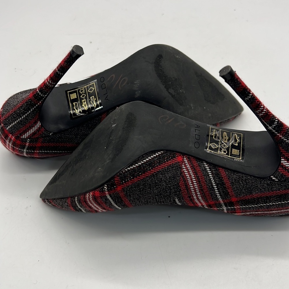 Aldo Red Tartan High Heels with White Racing Stripes size 6 - Picture 8 of 11
